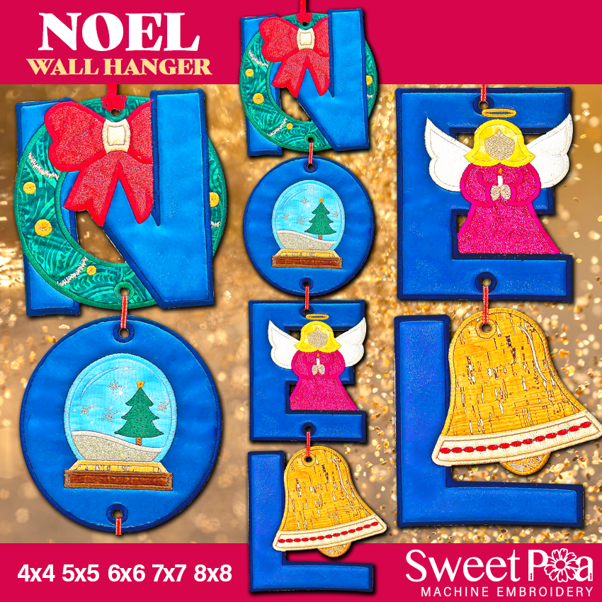 Noel Wall Hanger 4x4 5x5 6x6 7x7 8x8 In the hoop machine embroidery designs