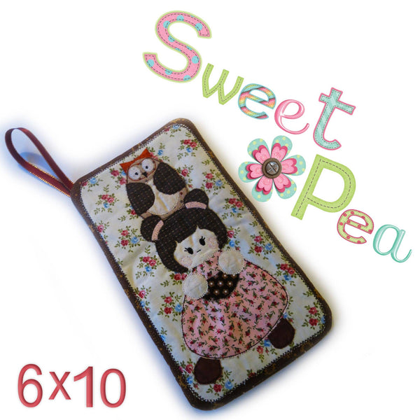 Oven Glove with Girl and Owl Applique 6x10 - Sweet Pea