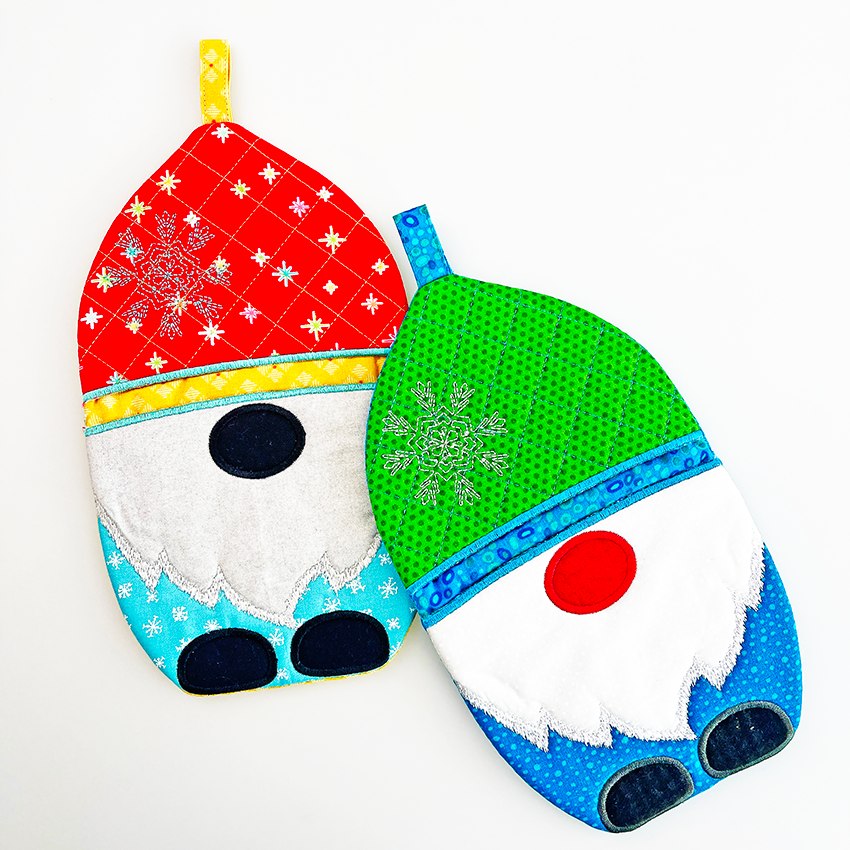 Gnome Oven Mitt & Tea Towel Topper Set In the hoop machine embroidery designs