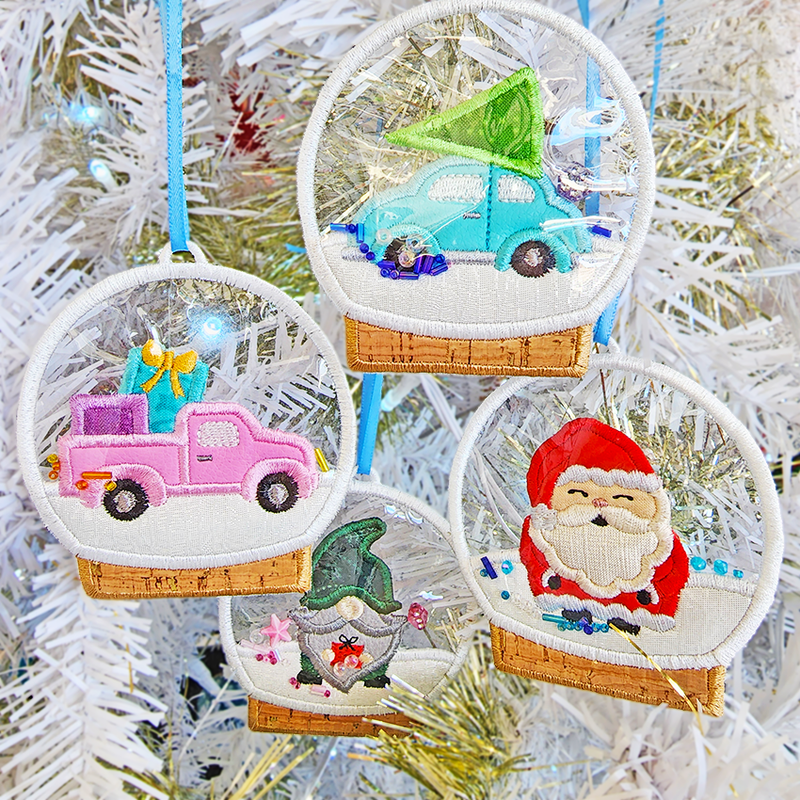 Snow Globe Ornaments Set Two 4x4 - Sweet Pea In The Hoop Machine Embroidery Design hoop machine embroidery designs, embroidery patterns, embroidery set, embroidery appliqué, hoop embroidery designs, small hoop designs, the best in the hoop machine embroidery designs, the best in the hoop sewing and embroidery designs
