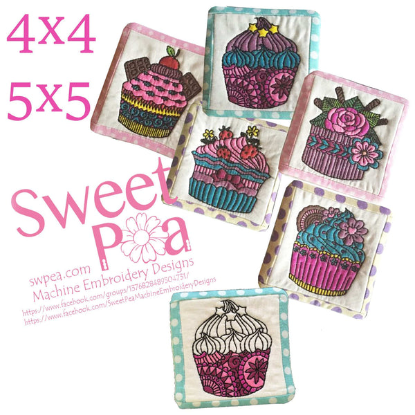 Painted Cupcake Coasters Colouring in 4x4 5x5 - Sweet Pea