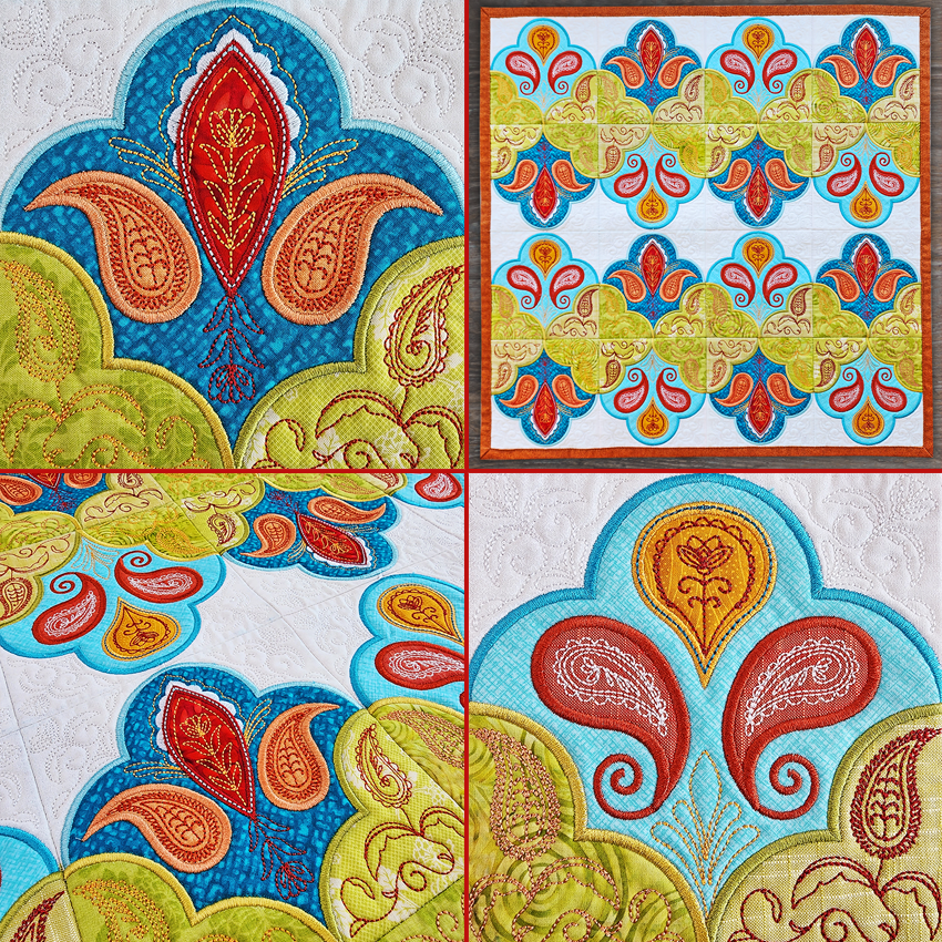 Paisley Tile Quilt 4x4 5x5 6x6 7x7 8x8 In the hoop machine embroidery designs