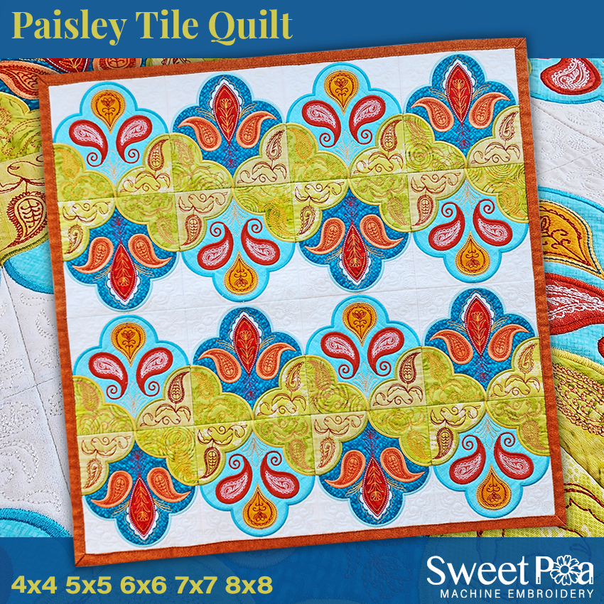 Paisley Tile Quilt 4x4 5x5 6x6 7x7 8x8 In the hoop machine embroidery designs