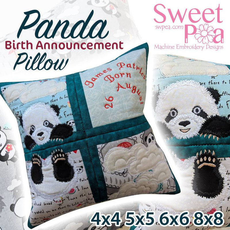Panda Birth Announcement 4x4 5x5 6x6 8x8 - Sweet Pea