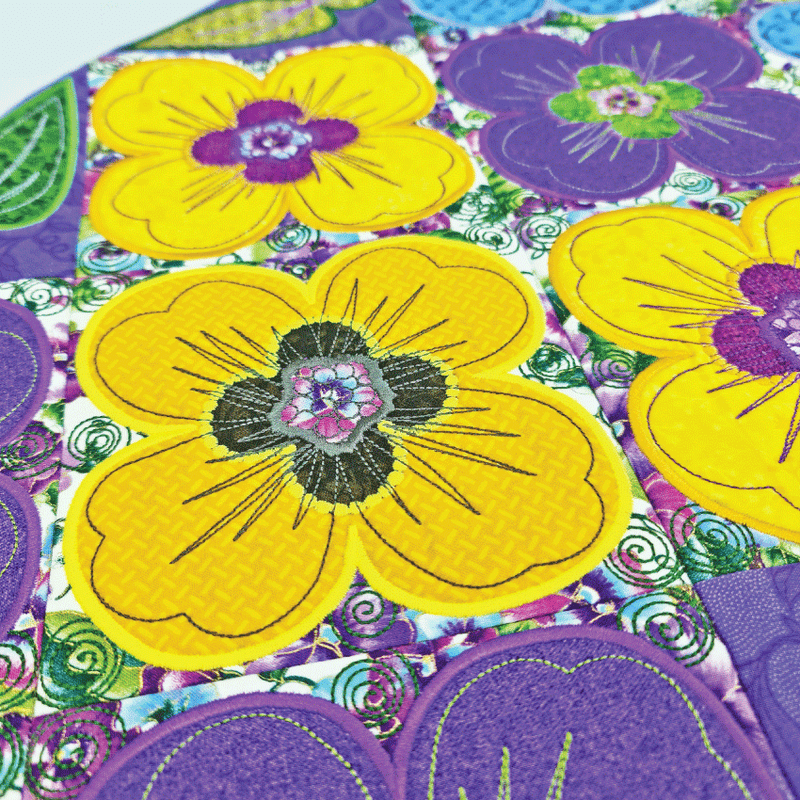 Machine Embroidery Design ITH - Pansy Quilt Block and Table Runner