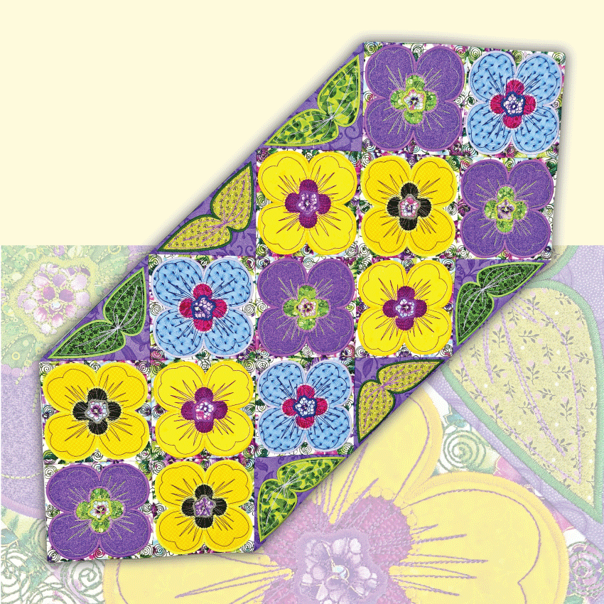 Pansy Blocks and Runner 4x4 5x5 6x6 7x7 - Sweet Pea Australia In the hoop machine embroidery designs. in the hoop project, in the hoop embroidery designs, craft in the hoop project, diy in the hoop project, diy craft in the hoop project, in the hoop embroidery patterns, design in the hoop patterns, embroidery designs for in the hoop embroidery projects, best in the hoop machine embroidery designs perfect for all hoops and embroidery machines