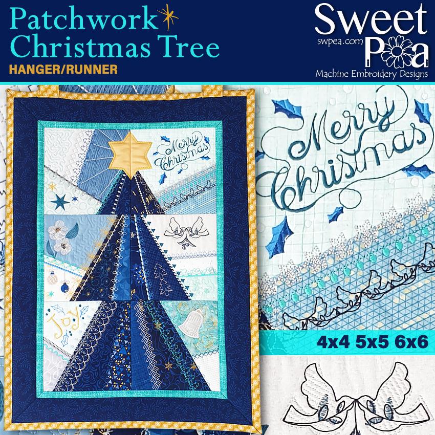 Patchwork Christmas Tree Wall Hanging / Runner  4x4 5x5 6x6 - Sweet Pea Australia In the hoop machine embroidery designs. in the hoop project, in the hoop embroidery designs, craft in the hoop project, diy in the hoop project, diy craft in the hoop project, in the hoop embroidery patterns, design in the hoop patterns, embroidery designs for in the hoop embroidery projects, best in the hoop machine embroidery designs perfect for all hoops and embroidery machines