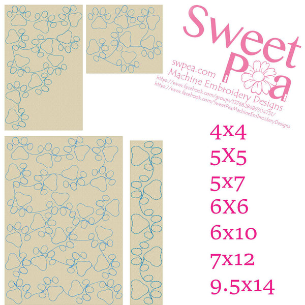 Paws Continuous Quilting 4x4 5x5 5x7 6x6 6x10 7x12 and 9.5x14 - Sweet Pea
