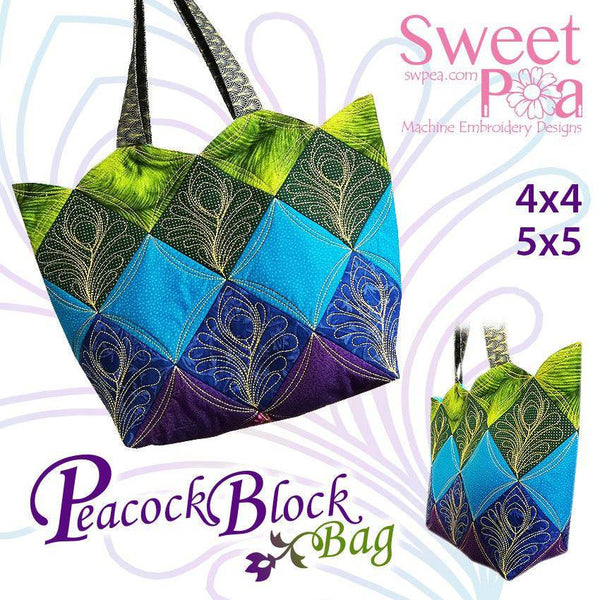 Peacock Quilt Blocks and Bag 4x4 5x5 - Sweet Pea