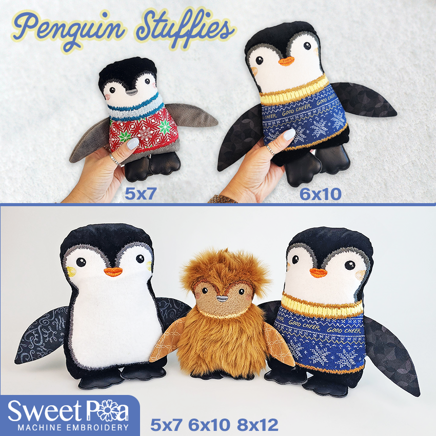 Penguin Stuffies 5x7 6x10 8x12 In the hoop machine embroidery designs