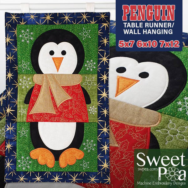 Penguin Table Runner or Wall Hanging 5x7 6x10 7x12 - Sweet Pea