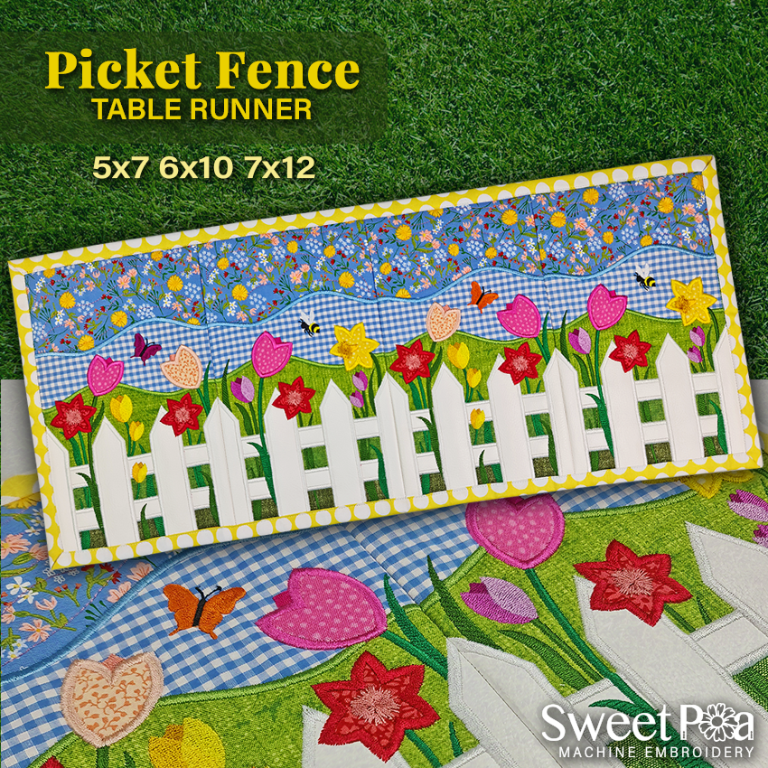 Picket Fence Table Runner 5x7 6x10 7x12 - Sweet Pea Australia In the hoop machine embroidery designs. in the hoop project, in the hoop embroidery designs, craft in the hoop project, diy in the hoop project, diy craft in the hoop project, in the hoop embroidery patterns, design in the hoop patterns, embroidery designs for in the hoop embroidery projects, best in the hoop machine embroidery designs perfect for all hoops and embroidery machines