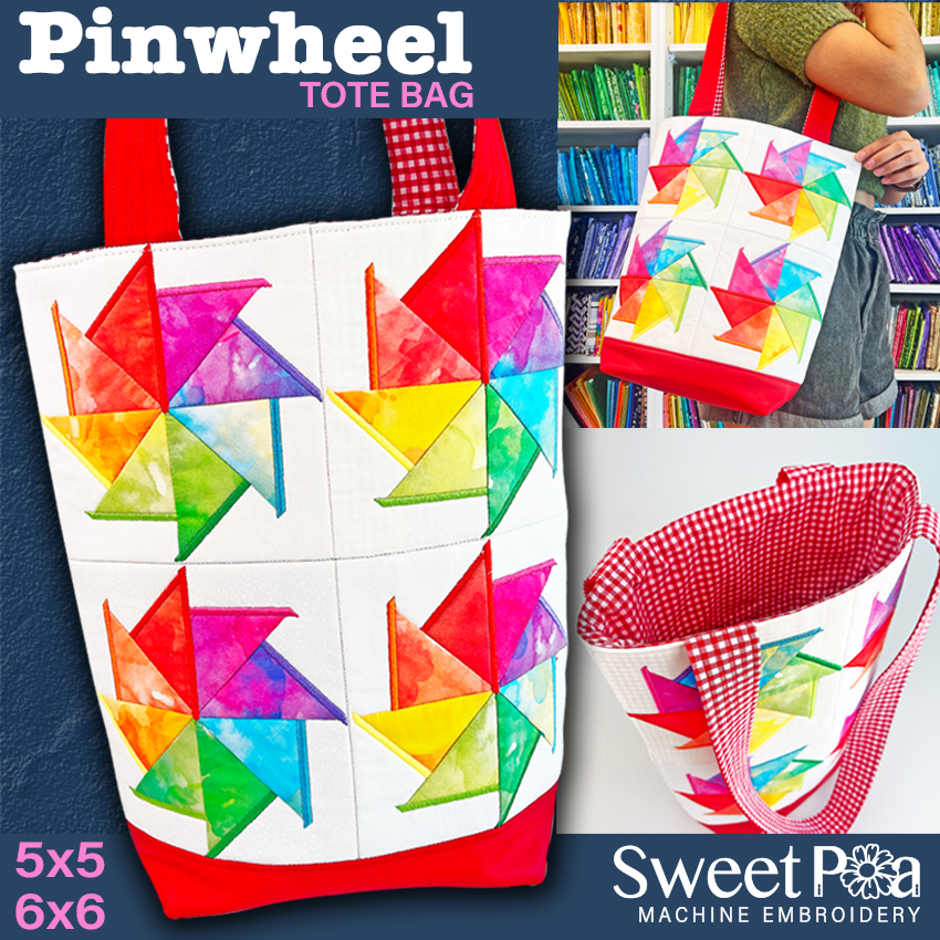 Pinwheel Tote Bag 5x5 6x6 In the hoop machine embroidery designs