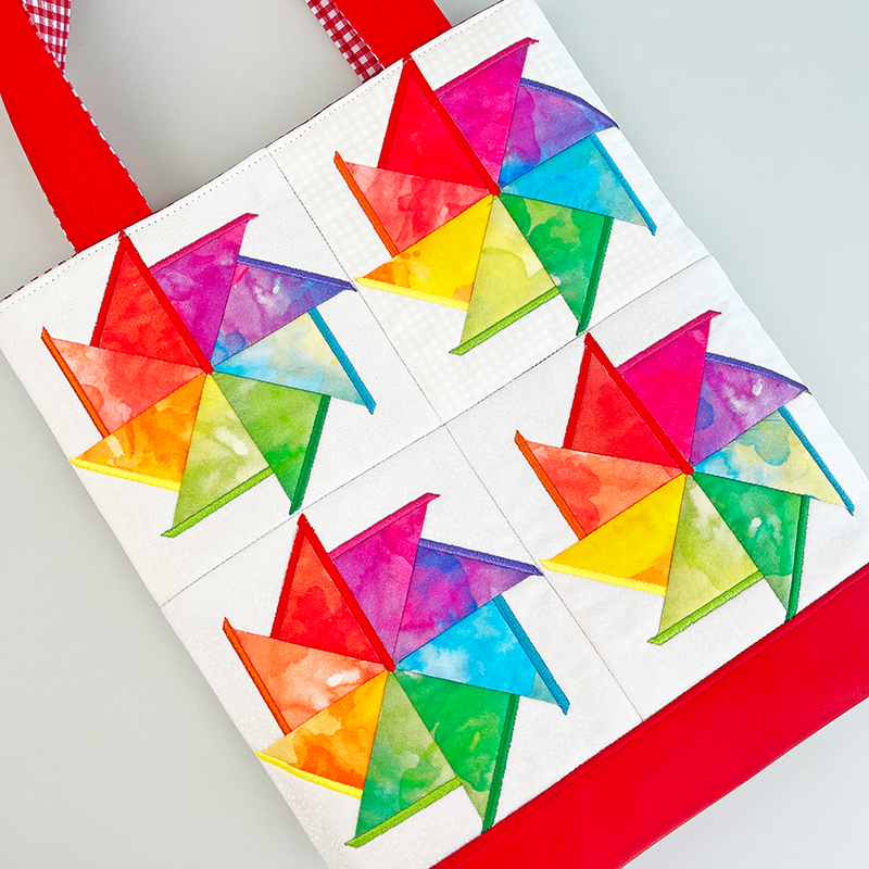Pinwheel Tote Bag 5x5 6x6 - Sweet Pea In The Hoop Machine Embroidery Design