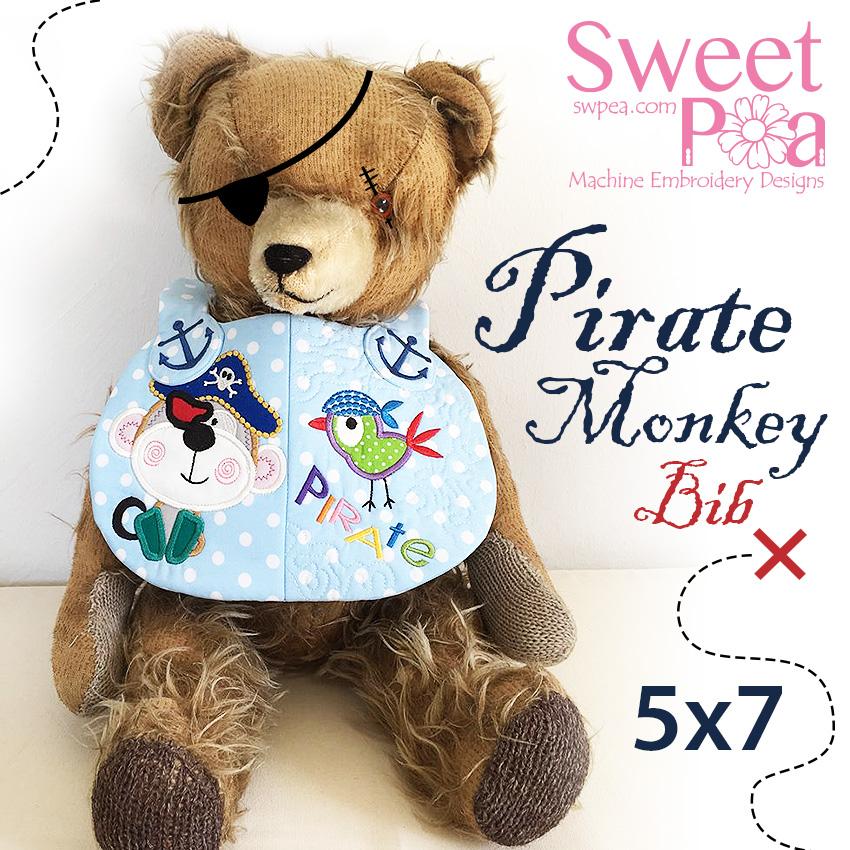 Pirate Monkey Bib 5x7 - Sweet Pea Australia In the hoop machine embroidery designs. in the hoop project, in the hoop embroidery designs, craft in the hoop project, diy in the hoop project, diy craft in the hoop project, in the hoop embroidery patterns, design in the hoop patterns, embroidery designs for in the hoop embroidery projects, best in the hoop machine embroidery designs perfect for all hoops and embroidery machines
