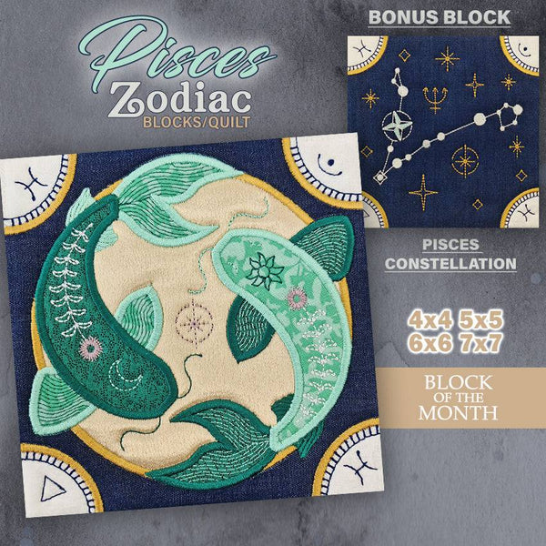 BOM Zodiac Quilt Block 12 - Pisces - Sweet Pea