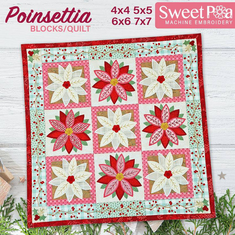 Poinsettia Blocks/Quilt 4x4 5x5 6x6 7x7 - Sweet Pea