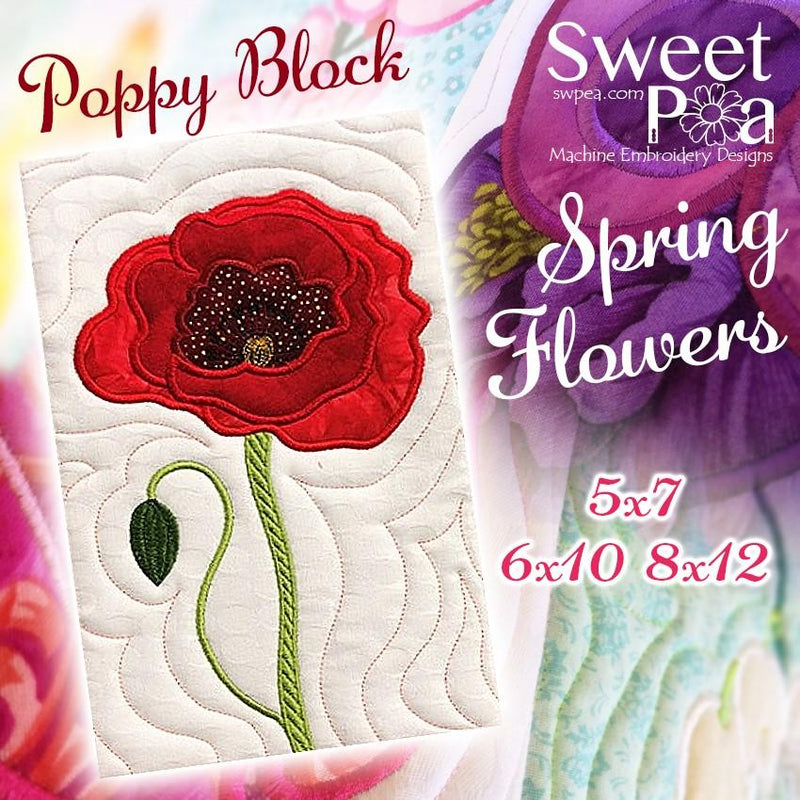 Machine Embroidery Design ITH - Poppy Flower Block