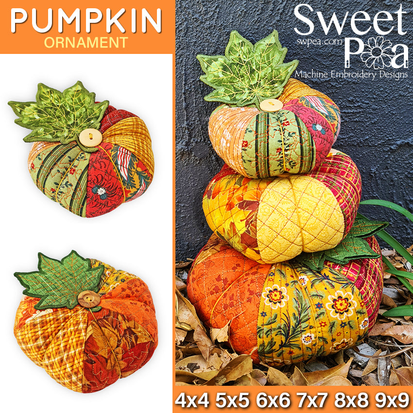 Pumpkin Ornaments 4x4 5x5 6x6 7x7 8x8 9x9 - Sweet Pea Australia In the hoop machine embroidery designs. in the hoop project, in the hoop embroidery designs, craft in the hoop project, diy in the hoop project, diy craft in the hoop project, in the hoop embroidery patterns, design in the hoop patterns, embroidery designs for in the hoop embroidery projects, best in the hoop machine embroidery designs perfect for all hoops and embroidery machines