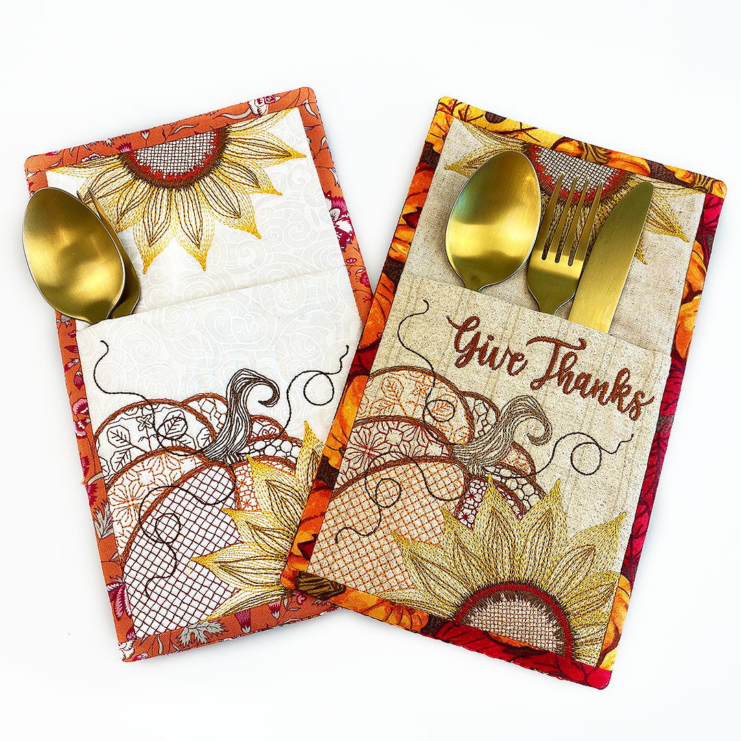 Give Thanks Pumpkin Patch Cutlery Holder ith design