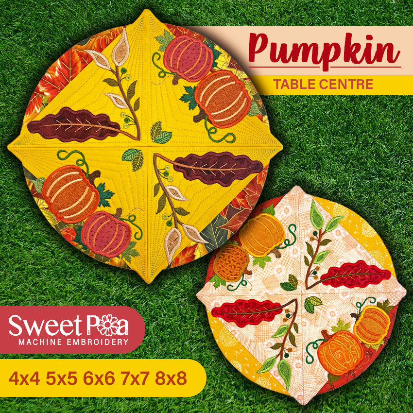 Pumpkin Table Centre 4x4 5x5 6x6 7x7 8x8 In the hoop machine embroidery designs