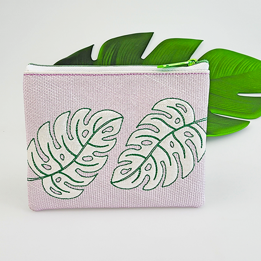 Monstera Zipper Purse 5x7 6x10 7x12 In the hoop machine embroidery designs