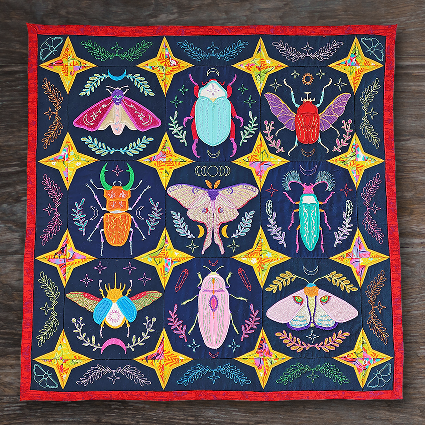 Willson's Wonders Insect Quilt 4x4 5x5 6x6 7x7 In the hoop machine embroidery designs