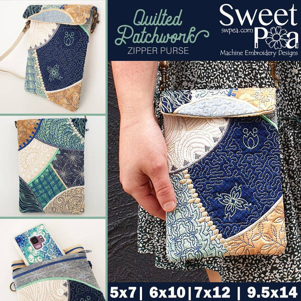 Quilted Patchwork Zipper Purse 5x7 6x10 7x12 and 9.5x14 - Sweet Pea