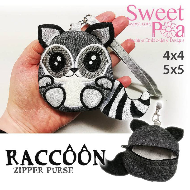 Raccoon Zipper Purse 4x4 5x5 - Sweet Pea