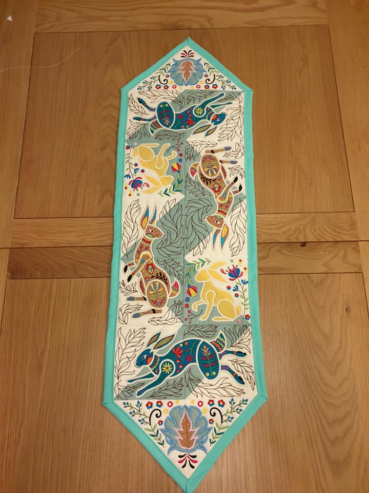 Folk Art Rabbit Table Runner or Flag 4x4 5x5 6x6 7x7 - Sweet Pea
