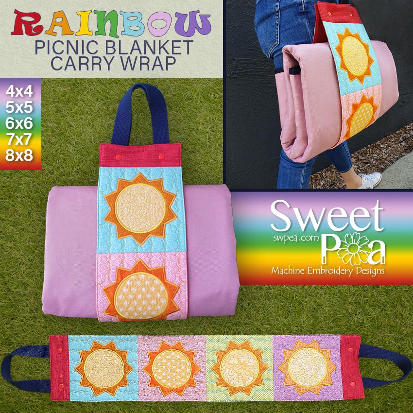 Rainbow Picnic Blanket and Carry Wrap 4x4 5x5 6x6 7x7 8x8 - Sweet Pea Australia In the hoop machine embroidery designs. in the hoop project, in the hoop embroidery designs, craft in the hoop project, diy in the hoop project, diy craft in the hoop project, in the hoop embroidery patterns, design in the hoop patterns, embroidery designs for in the hoop embroidery projects, best in the hoop machine embroidery designs perfect for all hoops and embroidery machines