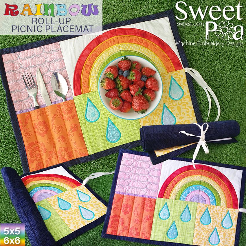 Rainbow Roll-up Picnic Placemat 5x5 6x6 - Sweet Pea Australia In the hoop machine embroidery designs. in the hoop project, in the hoop embroidery designs, craft in the hoop project, diy in the hoop project, diy craft in the hoop project, in the hoop embroidery patterns, design in the hoop patterns, embroidery designs for in the hoop embroidery projects, best in the hoop machine embroidery designs perfect for all hoops and embroidery machines