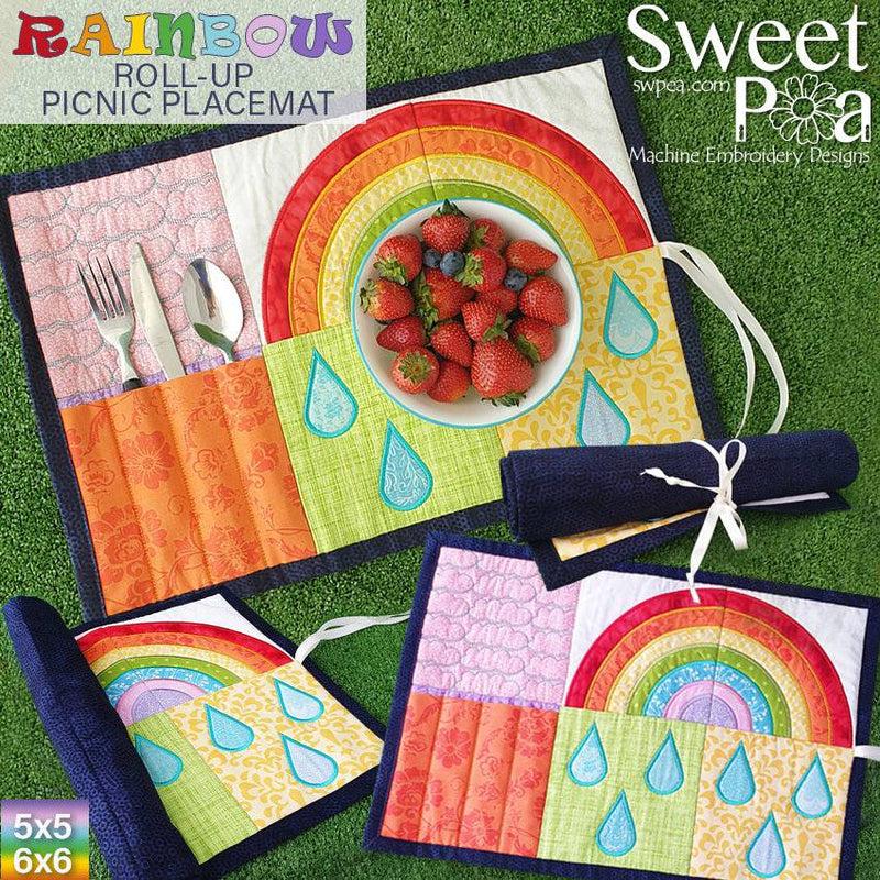 Rainbow Roll-up Picnic Placemat 5x5 6x6 - Sweet Pea