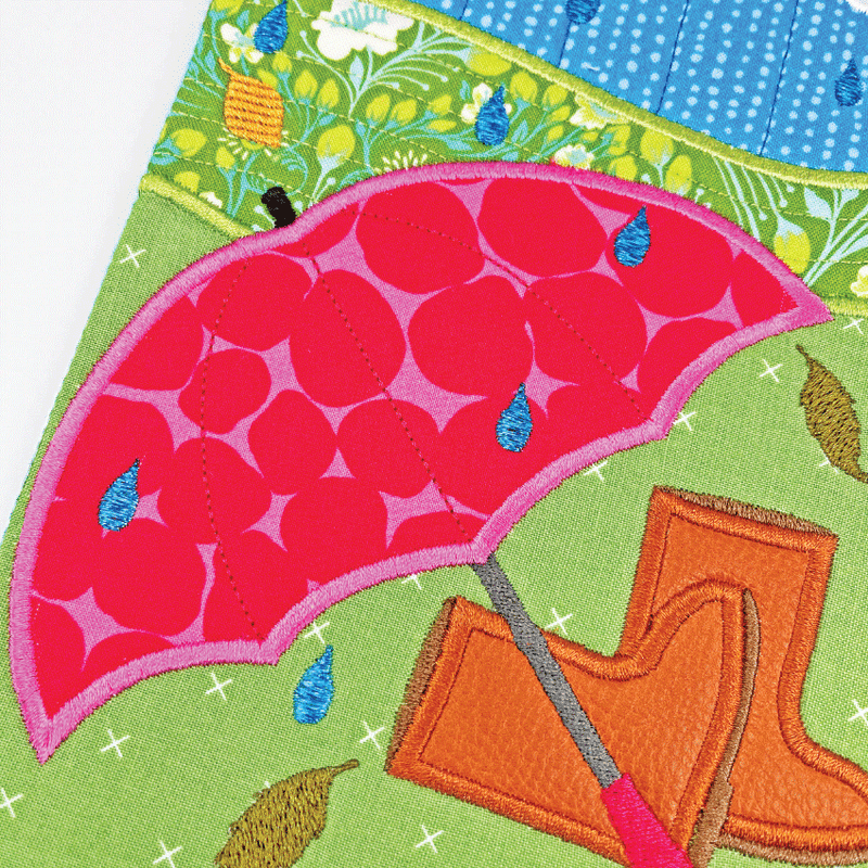 Rainy Weather Mug Rug 5x7 6x10 7x12 - Sweet Pea In The Hoop Machine Embroidery Design