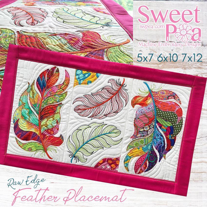 Raw Edge Feather Placemat 5x7 6x10 7x12 - Sweet Pea Australia In the hoop machine embroidery designs. in the hoop project, in the hoop embroidery designs, craft in the hoop project, diy in the hoop project, diy craft in the hoop project, in the hoop embroidery patterns, design in the hoop patterns, embroidery designs for in the hoop embroidery projects, best in the hoop machine embroidery designs perfect for all hoops and embroidery machines