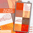 Red Work Cat Wall Hanger 4x4 5x5 6x6 - Sweet Pea