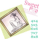 Redwork Relaxed Lady 4x4 5x5 6x6 7x7 and 8x8 - Sweet Pea