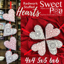 Redwork Hearts Stuffed 4x4 5x5 6x6 - Sweet Pea