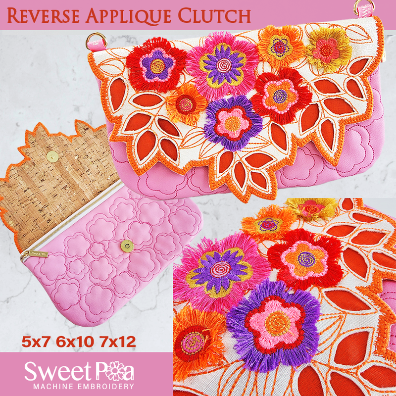 Reverse Applique Clutch 5x7 6x10 7x12 - Sweet Pea In The Hoop Machine Embroidery Design