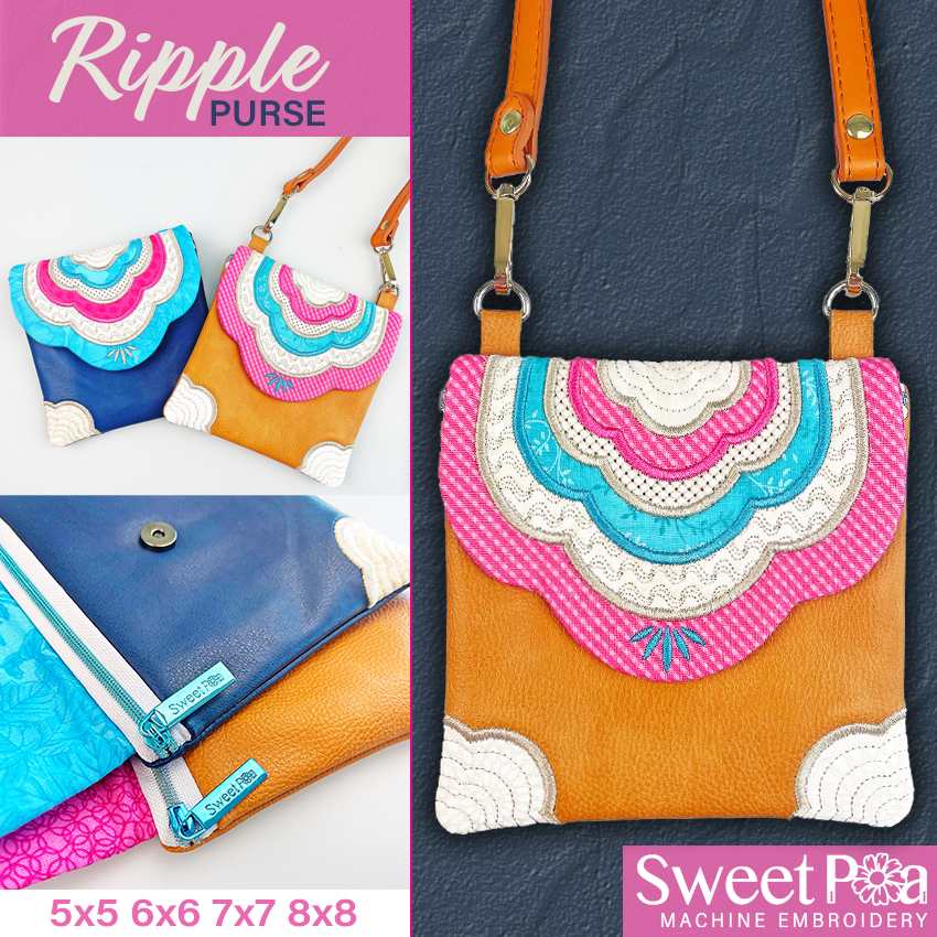 Ripple Purse 5x5 6x6 7x7 8x8 In the hoop machine embroidery designs