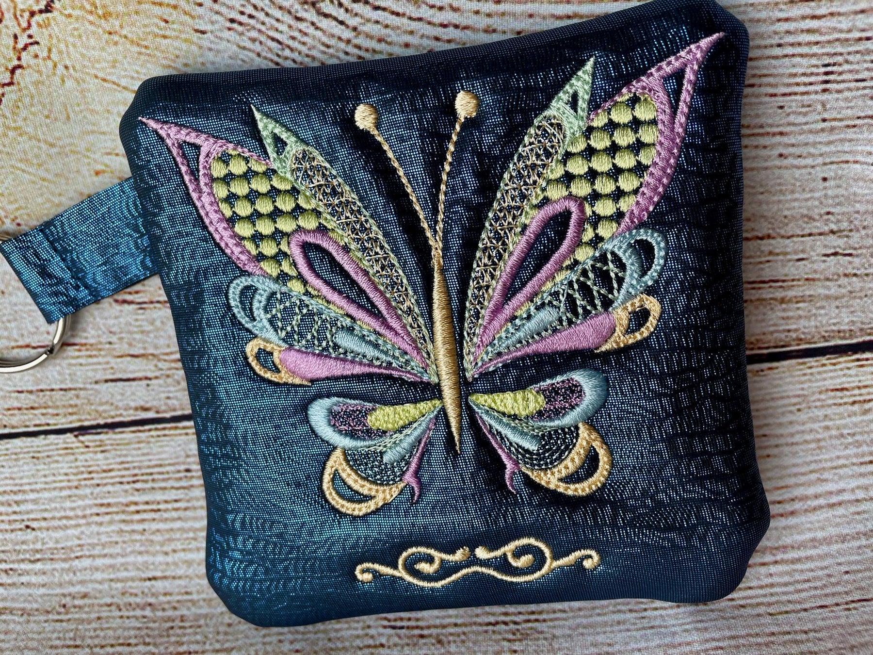 Butterfly Zipper Purse in the hoop machine embroidery design ITH