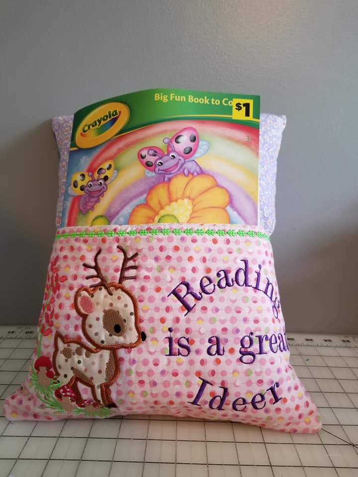 Deer Reading Pillow 5x7,  6x10 8x12 - Sweet Pea Australia In the hoop machine embroidery designs. in the hoop project, in the hoop embroidery designs, craft in the hoop project, diy in the hoop project, diy craft in the hoop project, in the hoop embroidery patterns, design in the hoop patterns, embroidery designs for in the hoop embroidery projects, best in the hoop machine embroidery designs perfect for all hoops and embroidery machines