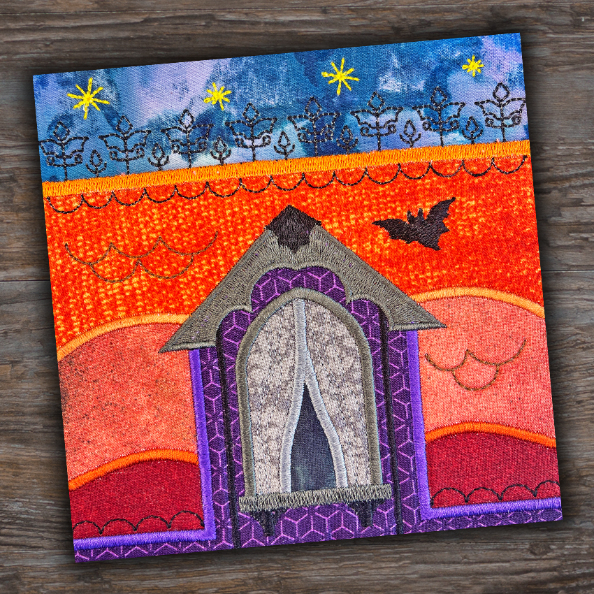 BOW Halloween Haunted House Quilt - Block 5 In the hoop machine embroidery designs