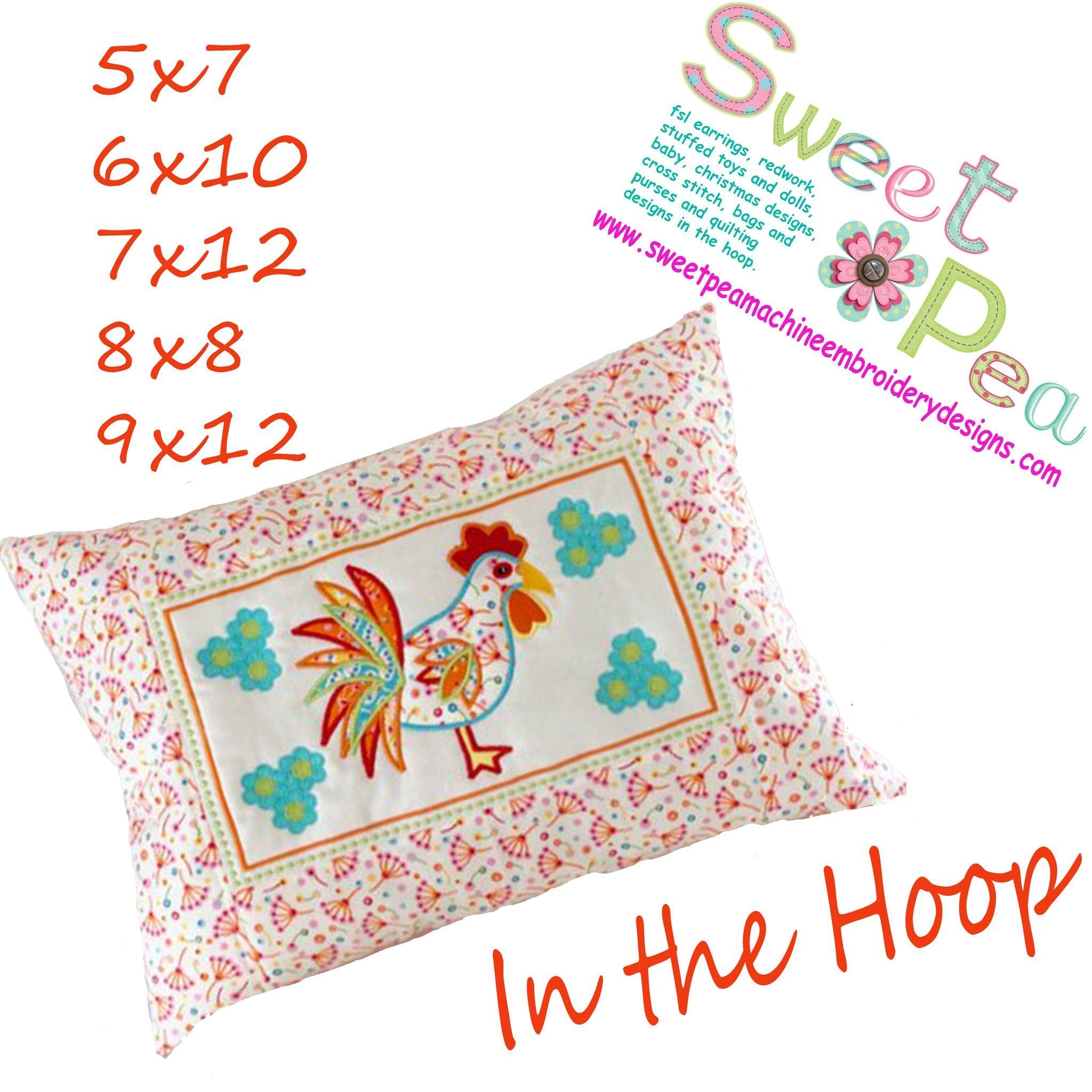 Rooster Cushion 5x7 6x10 7x12 8x8 9x12 - Sweet Pea Australia In the hoop machine embroidery designs. in the hoop project, in the hoop embroidery designs, craft in the hoop project, diy in the hoop project, diy craft in the hoop project, in the hoop embroidery patterns, design in the hoop patterns, embroidery designs for in the hoop embroidery projects, best in the hoop machine embroidery designs perfect for all hoops and embroidery machines