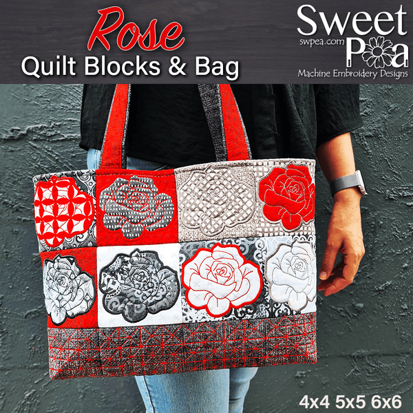 Rose Quilt Blocks and Bag 4x4 5x5 6x6 - Sweet Pea