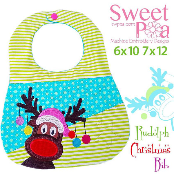 Rudolph Christmas Bib 6x10 and 7x12 - Sweet Pea