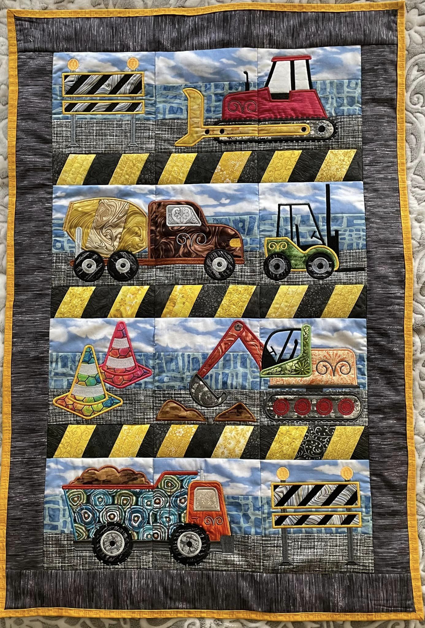 Under Construction Quilt 4x4 5x5 6x6 7x7 In the hoop machine embroidery designs