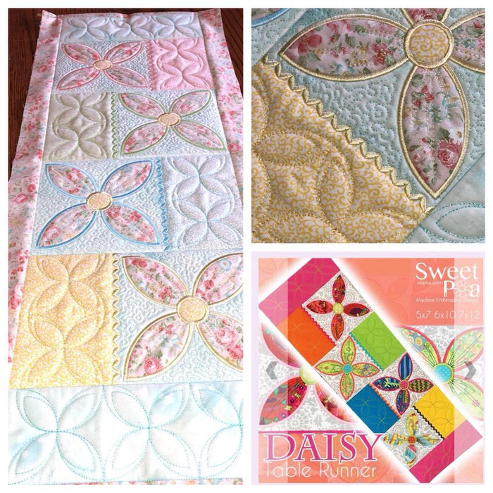 Daisy table runner in the hoop machine embroidery design ITH flower