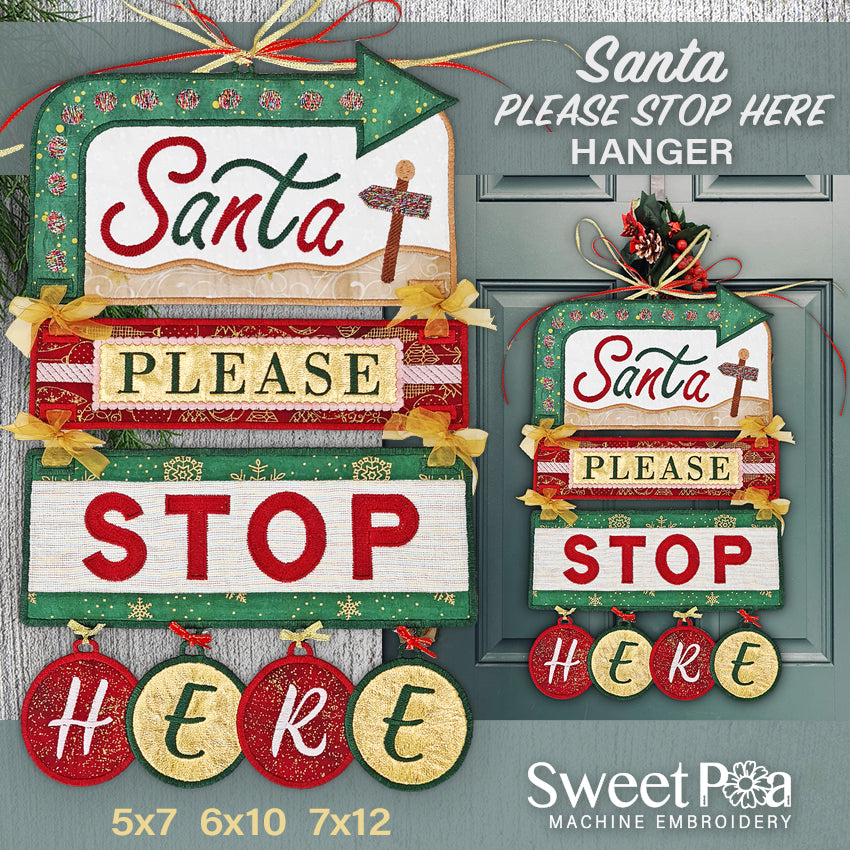 Santa Please Stop Here Hanger 5x7 6x10 7x12 - Sweet Pea Australia In the hoop machine embroidery designs. in the hoop project, in the hoop embroidery designs, craft in the hoop project, diy in the hoop project, diy craft in the hoop project, in the hoop embroidery patterns, design in the hoop patterns, embroidery designs for in the hoop embroidery projects, best in the hoop machine embroidery designs perfect for all hoops and embroidery machines