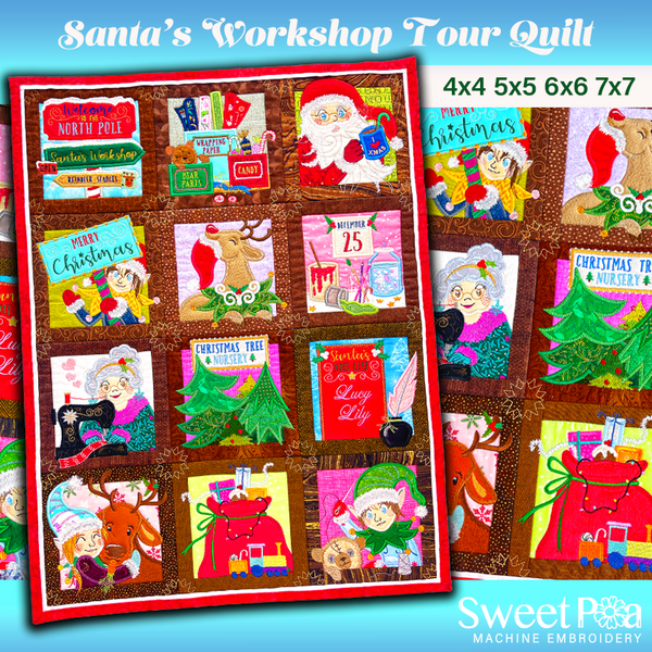 Santa's Workshop Tour Quilt - Assembly Instructions - Sweet Pea In The Hoop Machine Embroidery Design hoop machine embroidery designs, embroidery patterns, embroidery set, embroidery appliqué, hoop embroidery designs, small hoop designs, the best in the hoop machine embroidery designs, the best in the hoop sewing and embroidery designs